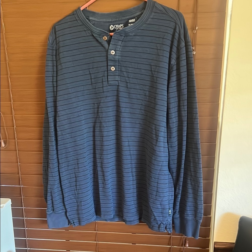 Chaps Blue Long Sleeve Henley Tee